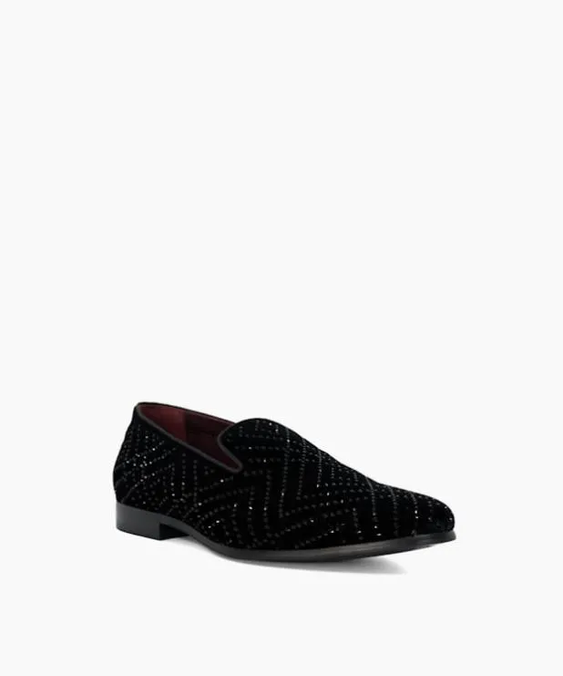 Dune London Black Shoes Men Velvet Round Toe Formal Loafers Black