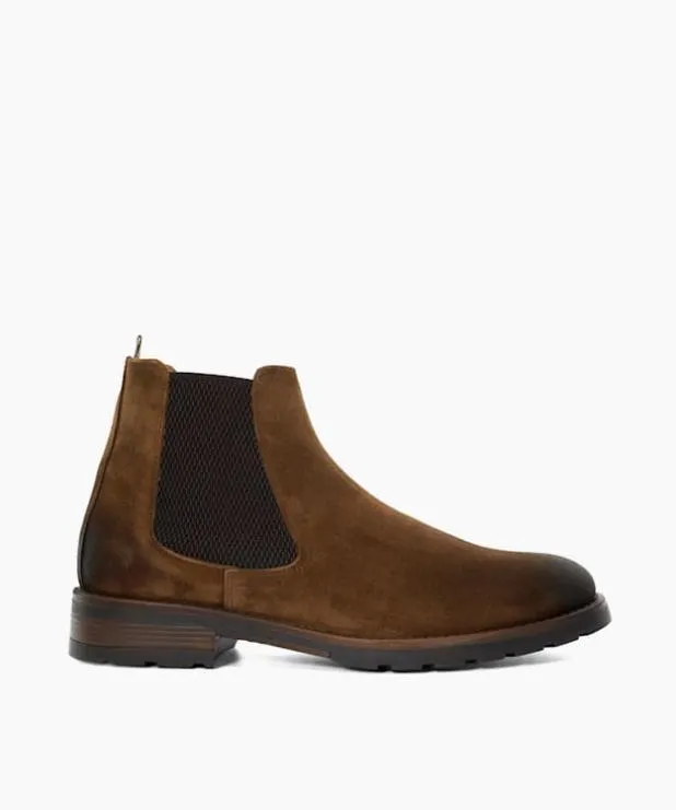 Dune London Brown Boots Men Brushed Suede Chelsea Boots Brown