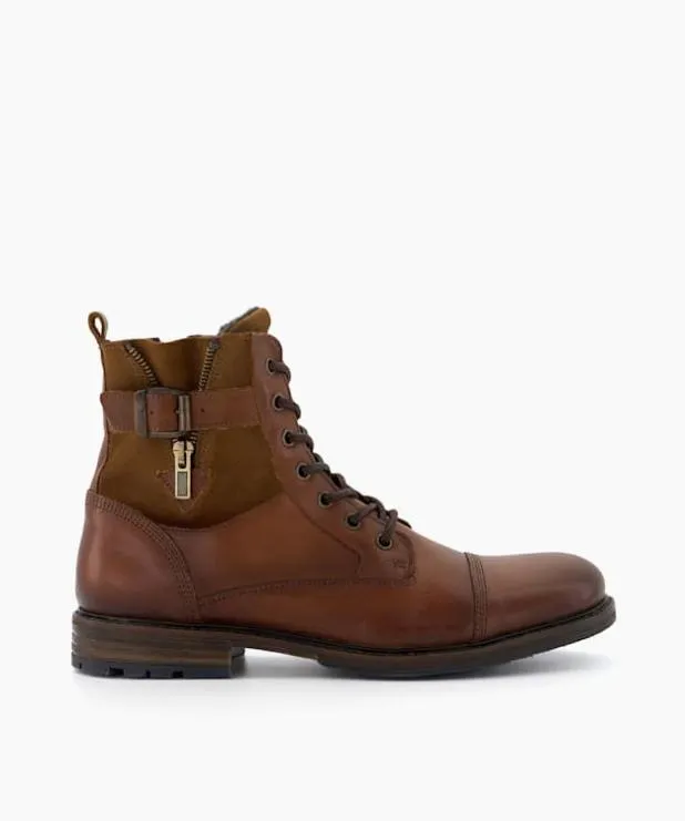 Dune London Brown Boots Men BuckleDetail Casual Leather Boots Brown