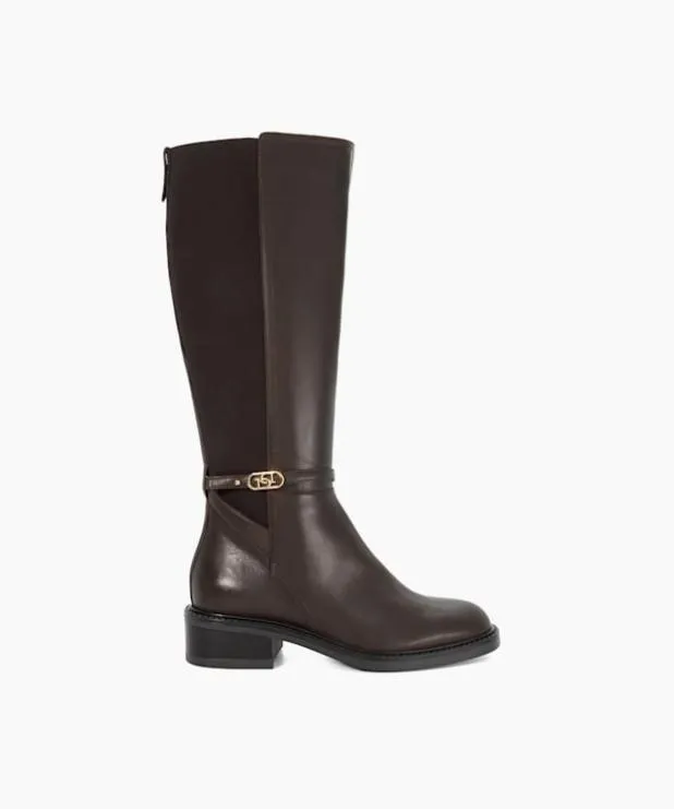 Dune London Brown Boots Women Branded Buckle Knee High Boots Brown