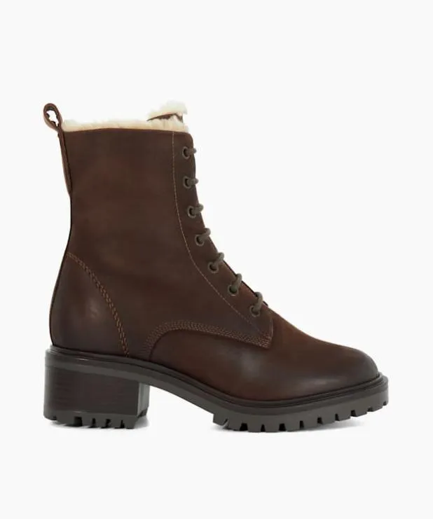 Dune London Brown Boots Women Chunky FauxFur Lined Boots Brown