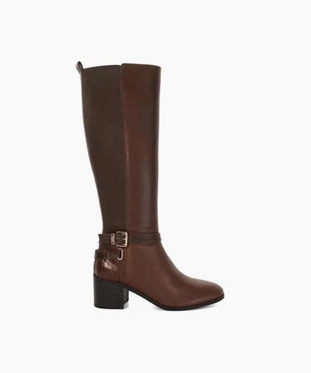 Dune London Brown Boots Women Leather Round Toe Riding Boots Brown