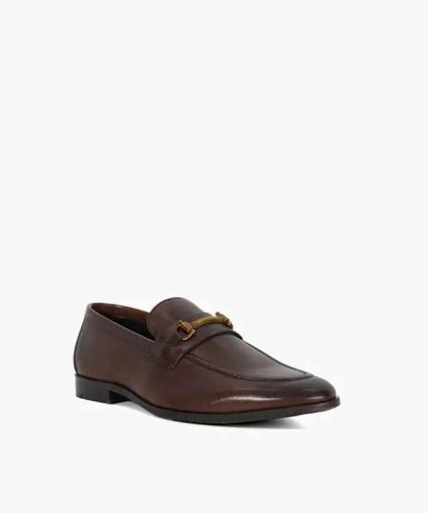 Dune London Brown Shoes Men Leather Snaffle Trim Loafers Brown