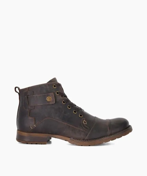 Dune London Casual Boots Men Leather Seam Detail Boots Brown