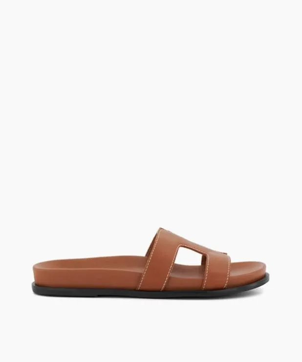 Dune London Flat Sandals Women Wide Fit ComfortFootbed Flat Leather Sandals Brown