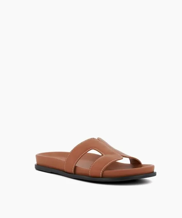 Dune London Flat Sandals Women Wide Fit ComfortFootbed Flat Leather Sandals Brown