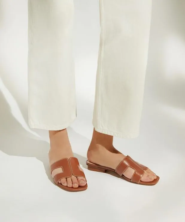 Dune London Flat Sandals Women Wide Fit Smart Slider Sandals Brown