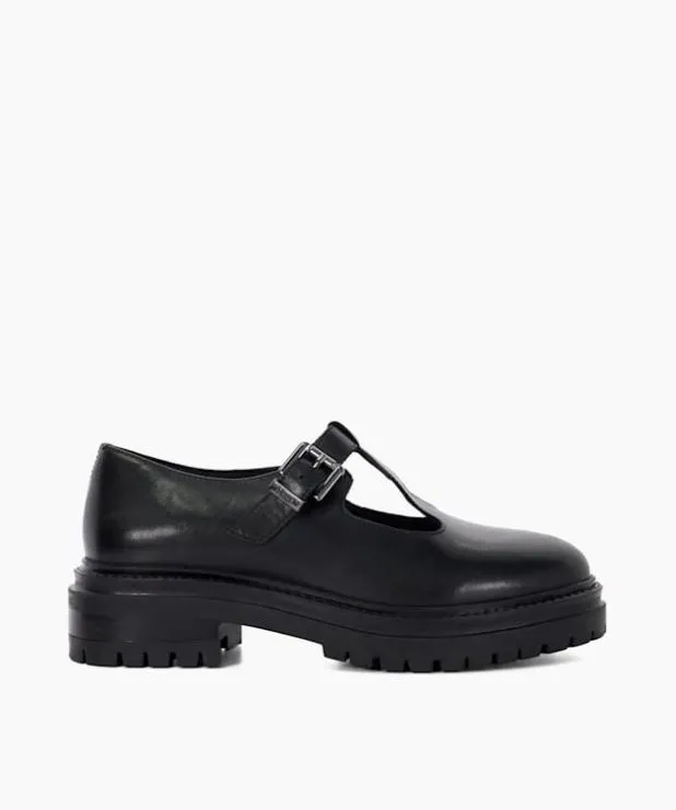 Dune London Flat Shoes Women Chunky Cleated Sole Mary Jane Shoes Black