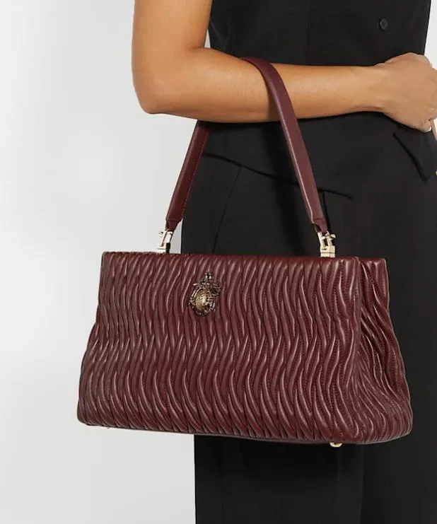 Dune London Handbags Women Leather Quilted Dune Bug Embellished Shoulder Bag Red