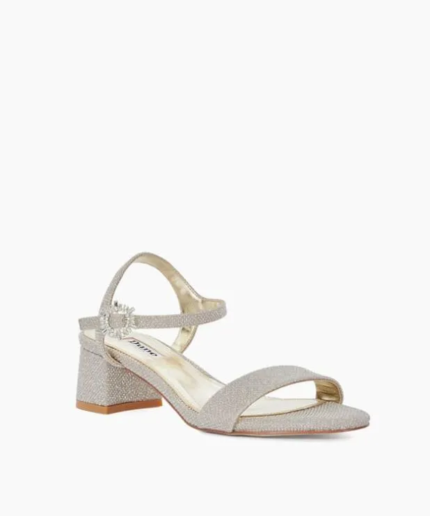 Dune London Heeled Sandals Women Block Heel Diamante Embellished Sandals Metallic