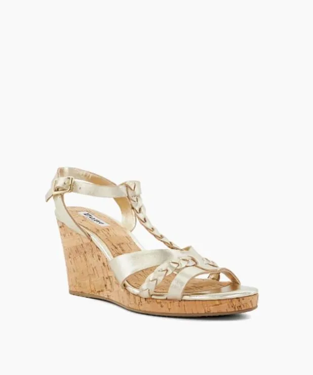 Dune London Heeled Sandals Women Plait Metallic Leather Cork Wedge Sandals Metallic