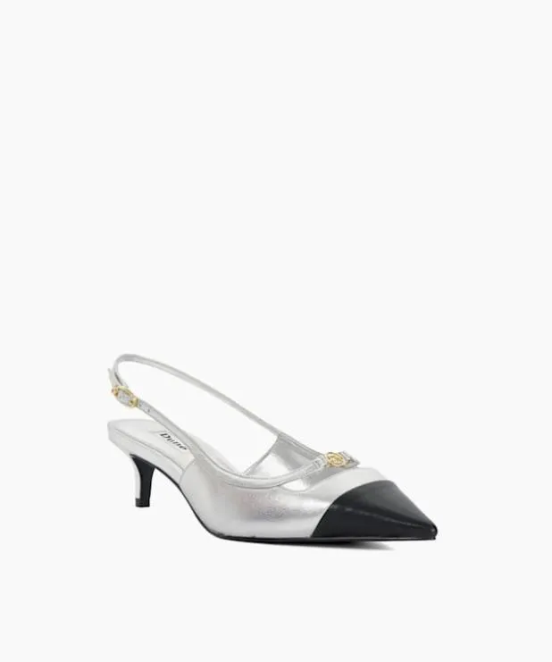 Dune London Heels Women Contrast Toe Slingback Kitten Heel Sandals Metallic