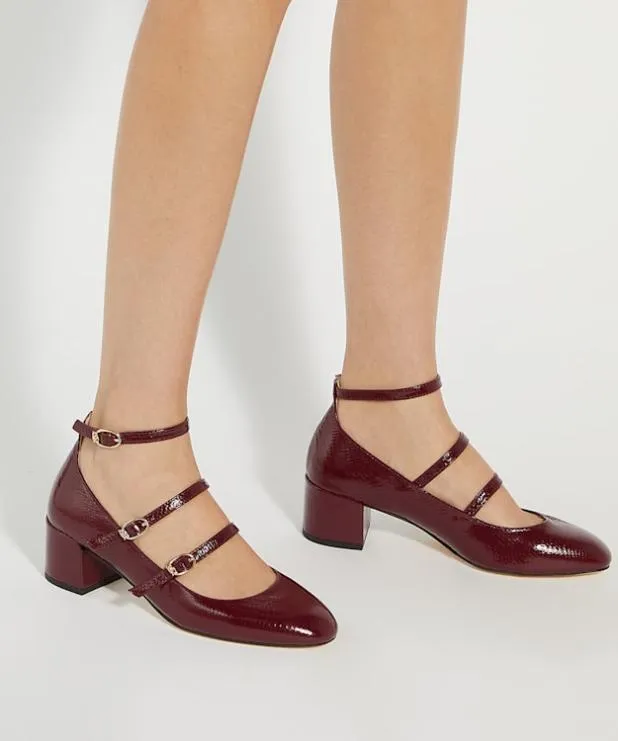 Dune London Heels Women Croc Effect Low Heel Court Shoes Red