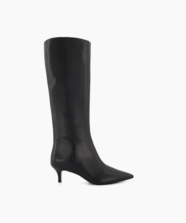Dune London Knee High Boots Women Kitten Heeled Leather Knee High Boots Black
