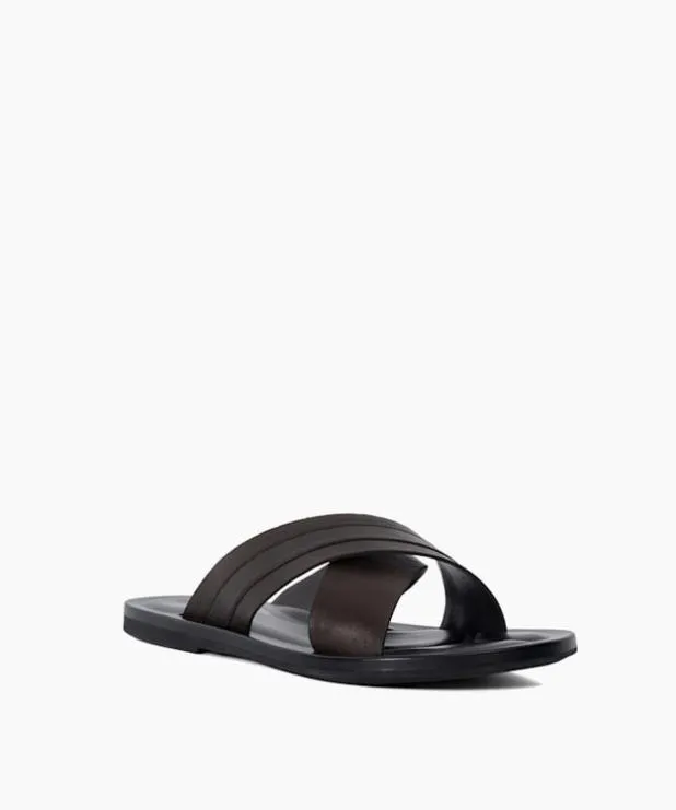 Dune London Leather Sandals Men Leather Cross Over Strap Sandals Brown