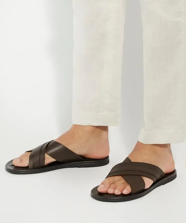 Dune London Leather Sandals Men Leather Cross Over Strap Sandals Brown