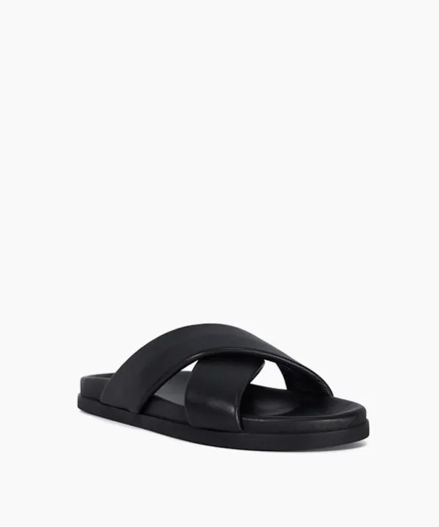 Dune London Leather Sandals Men Leather Cross Strap Sandals Black