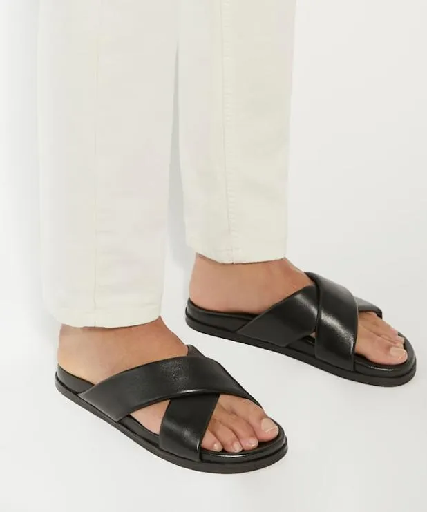 Dune London Leather Sandals Men Leather Cross Strap Sandals Black
