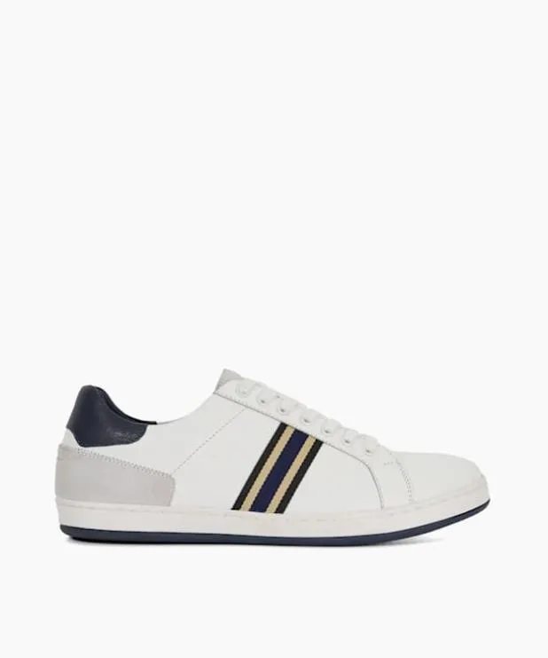 Dune London Trainers Men Side Stripe Lace Up Trainers White