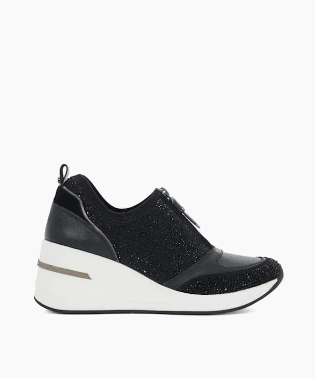 Dune London Trainers Women Embellished Wedge Heel Trainers Black Leather