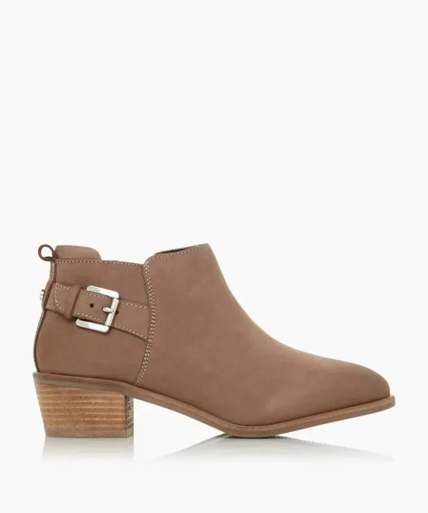 Dune London Western Cowboy Boots Women Buckle Trim Stacked Heel Ankle Boots Neutral