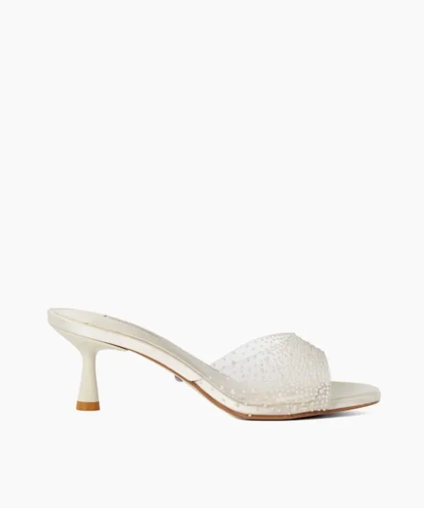 Dune London White Sandals Women Sea Pearl Embellished Vinyl Wedding Mules White