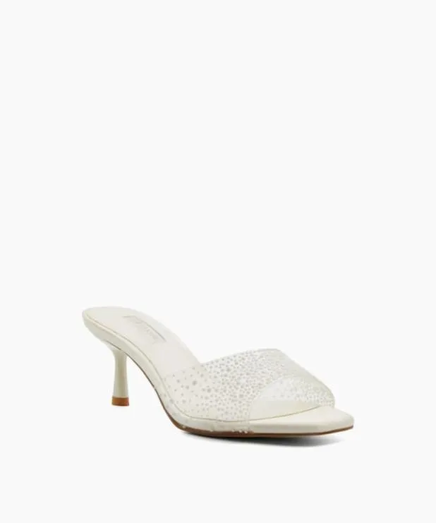 Dune London White Sandals Women Sea Pearl Embellished Vinyl Wedding Mules White
