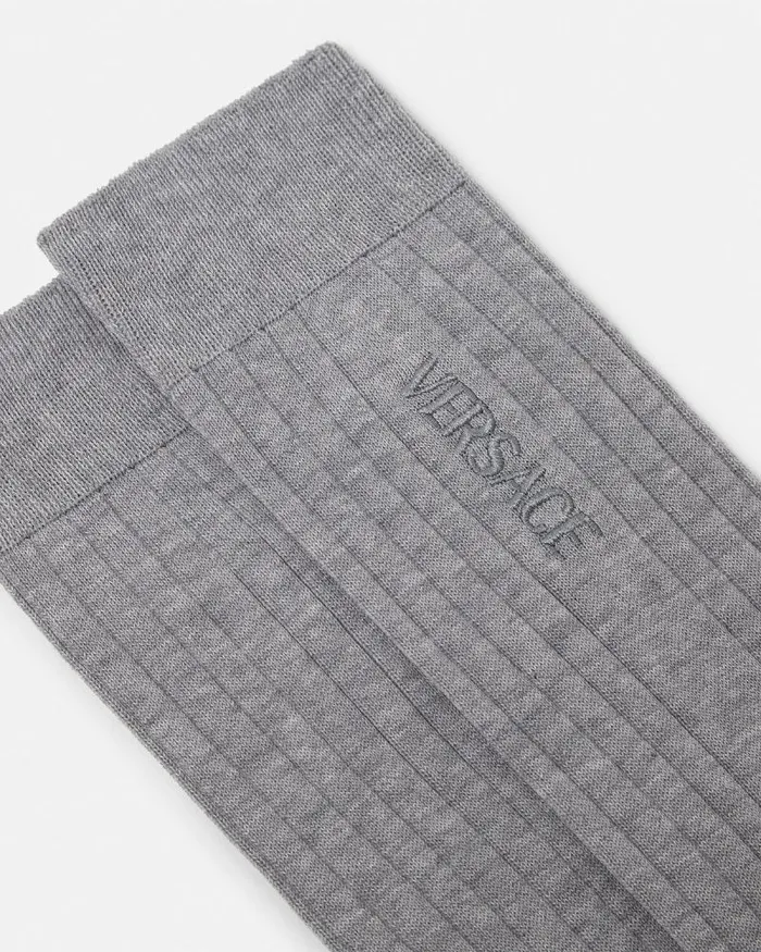 Embroidered Ribbed Logo Socks Gray Men Versace Socks