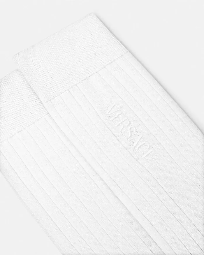 Embroidered Ribbed Logo Socks White Men Versace Socks