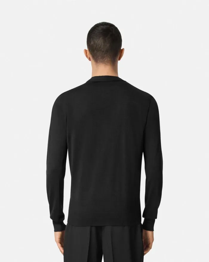Embroidered WoolBlend Cardigan Black Men Versace Knitwear