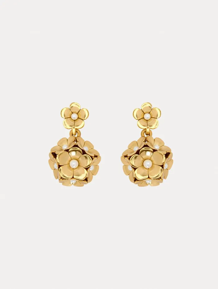 Enamel Flower Drop ClipOn Earrings Pearl Women Oscar De La Renta Earrings