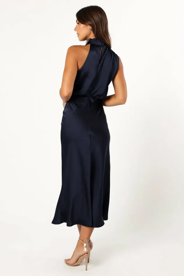 Event Dresses Women Petal and Pup Anabelle Halter Neck Midi Dress Navy