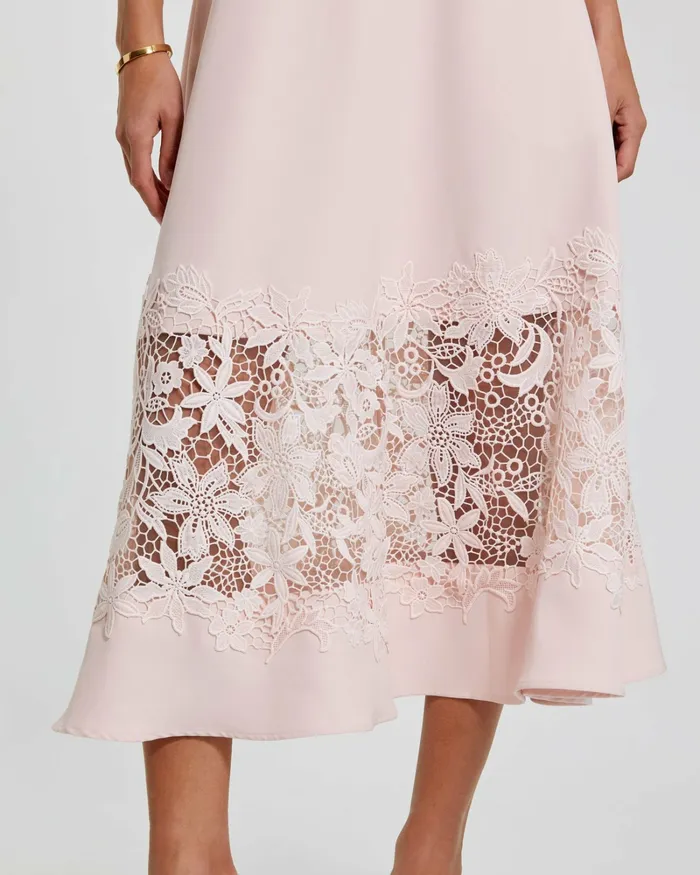 Every Day Dresses Crepe Boat Neck Midi Dress With Applique Cut Out Blush 8211 Mac Duggal Women