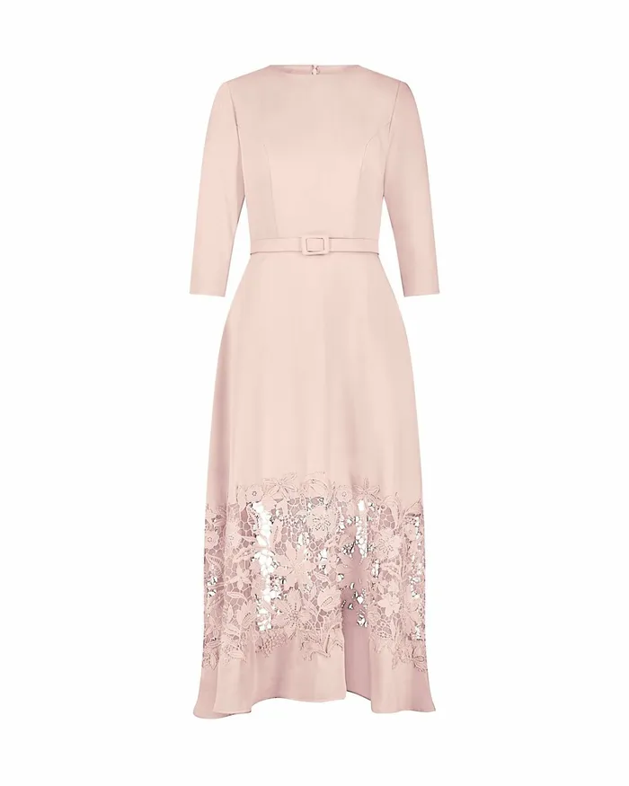 Every Day Dresses Crepe Boat Neck Midi Dress With Applique Cut Out Blush 8211 Mac Duggal Women