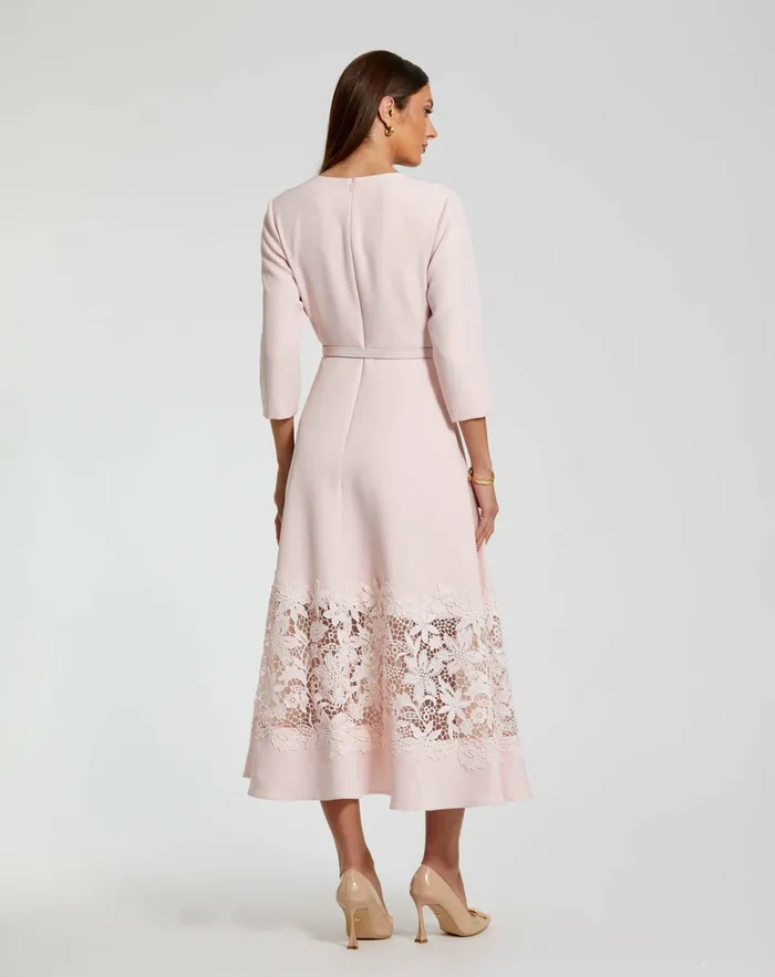 Every Day Dresses Crepe Boat Neck Midi Dress With Applique Cut Out Blush 8211 Mac Duggal Women