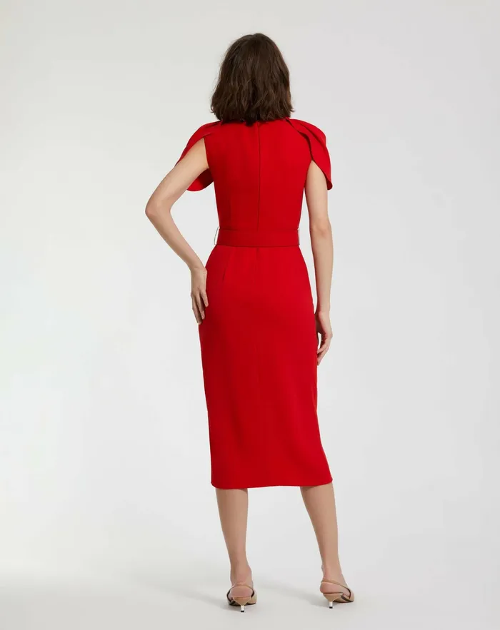 Every Day Dresses Crepe Boat Neck Midi Tulip Dress With Belt Cherry 8211 Mac Duggal Women