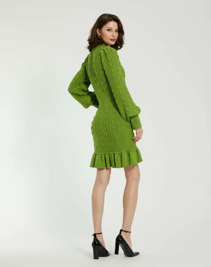 Every Day Dresses Mac Duggal Women Long Sleeve Button Up Collared Bobble Knit Sweater Dress Pear