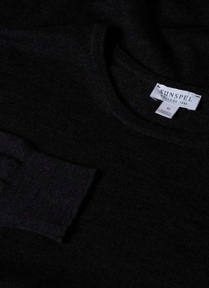 ExtraFine Merino Crew Neck Charcoal Melange Men SUNSPEL Knitwear