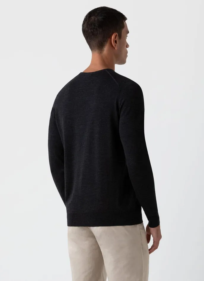 ExtraFine Merino Crew Neck Charcoal Melange Men SUNSPEL Knitwear