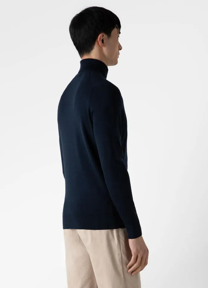 ExtraFine Merino Roll Neck Light Navy Men SUNSPEL Knitwear