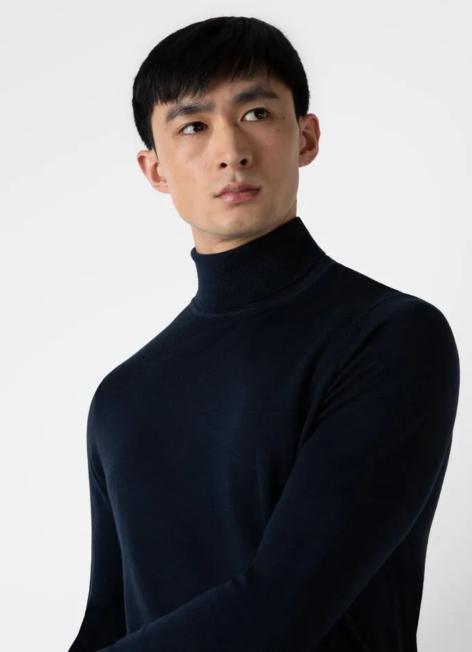 ExtraFine Merino Roll Neck Light Navy Men SUNSPEL Knitwear