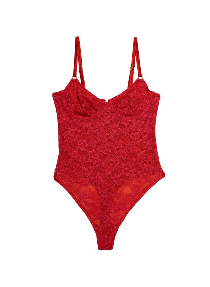 Fleur Du Mal Bodysuits Le Stretch Lace Bodysuit Rouge 8211 Women