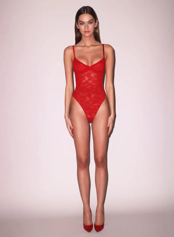 Fleur Du Mal Bodysuits Le Stretch Lace Bodysuit Rouge 8211 Women
