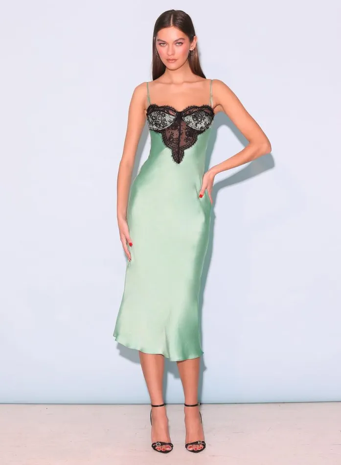 Fleur Du Mal Dresses Frankie Lace Cupped Slip Dress Pixel Green 8211 Women