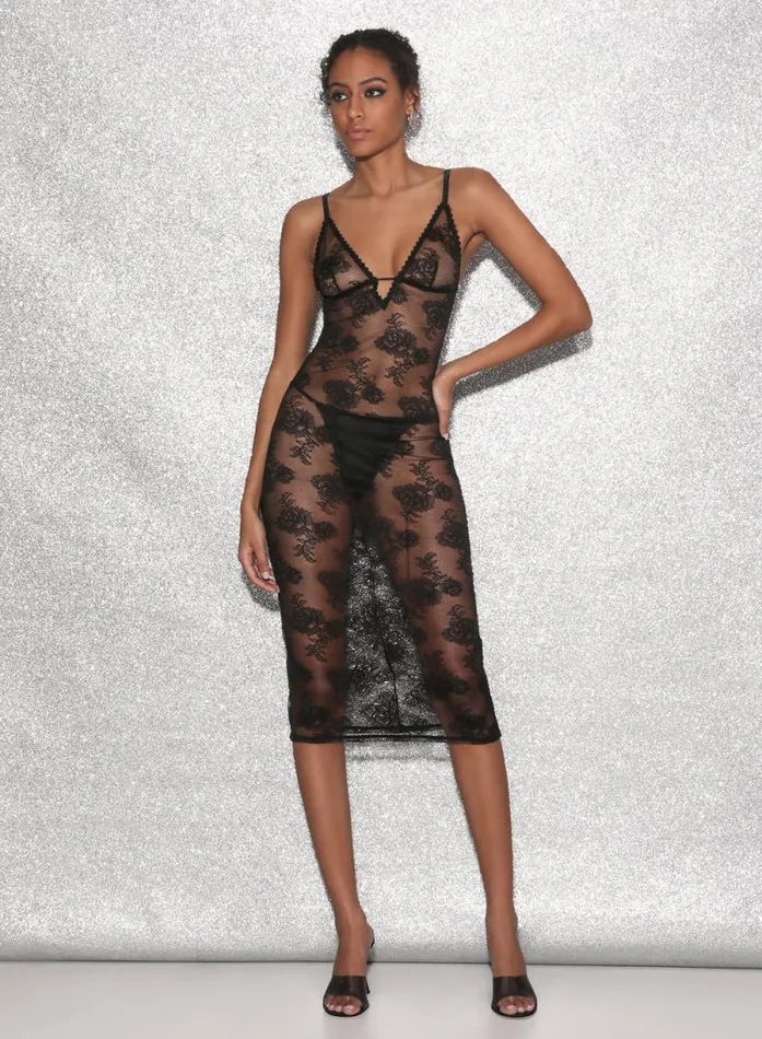 Fleur Du Mal Dresses Long Bouquet Lace Slip Black 8211 Women