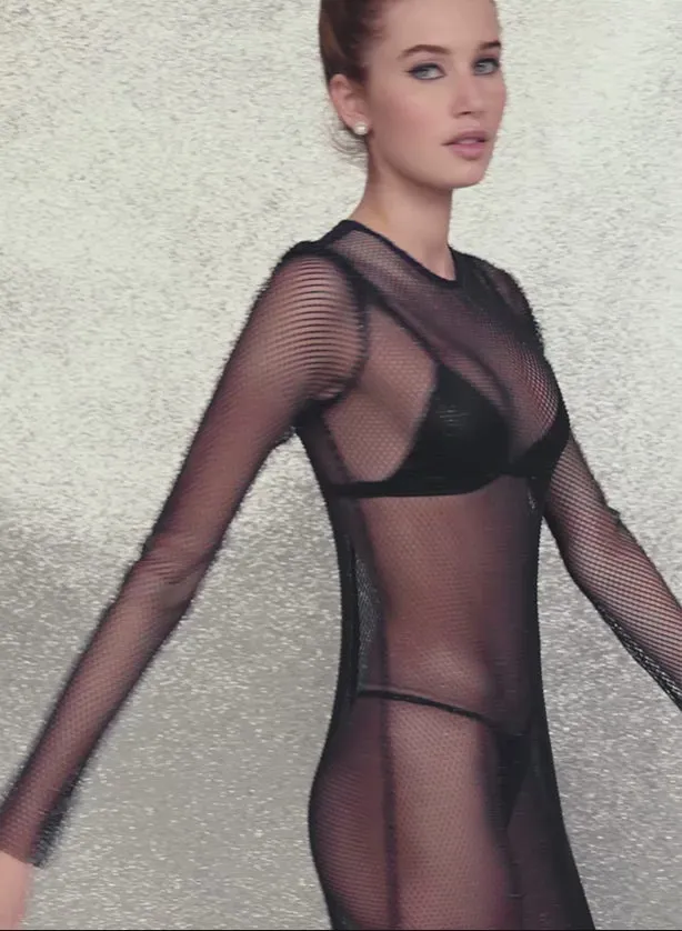 Fleur Du Mal Dresses Rhinestone Fishnet Dress Deep Ocean 8211 Women
