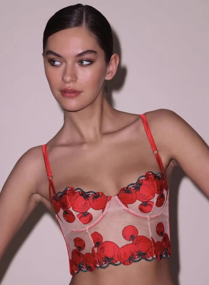 Fleur Du Mal Fuller Cup Bras Pomodoro Embroidery Bustier Sauce 8211 Women Fleur Du Mal Fuller Cup Bras Pomodoro Embroidery Bustier Sauce 8211 Women