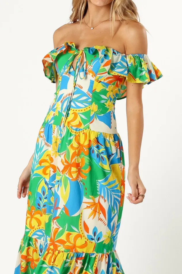 Floral Dresses Petal and Pup Women Harriet Off Shoulder Maxi Dress Malta Print