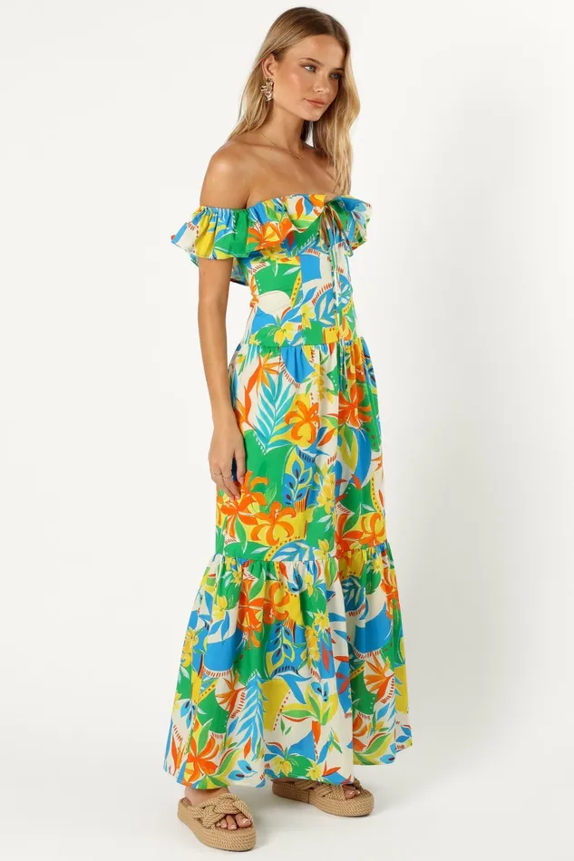 Floral Dresses Petal and Pup Women Harriet Off Shoulder Maxi Dress Malta Print
