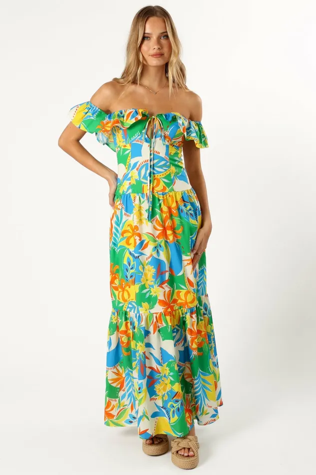 Floral Dresses Petal and Pup Women Harriet Off Shoulder Maxi Dress Malta Print